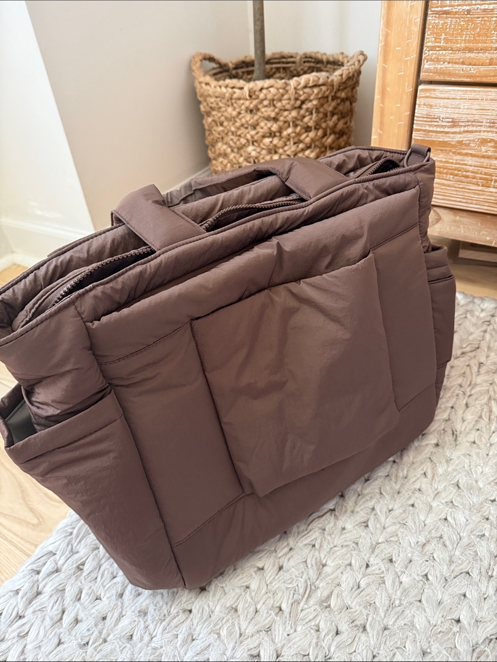 Calpak Quilted Chocolate Brown Baby Tote - Picture 4 of 5